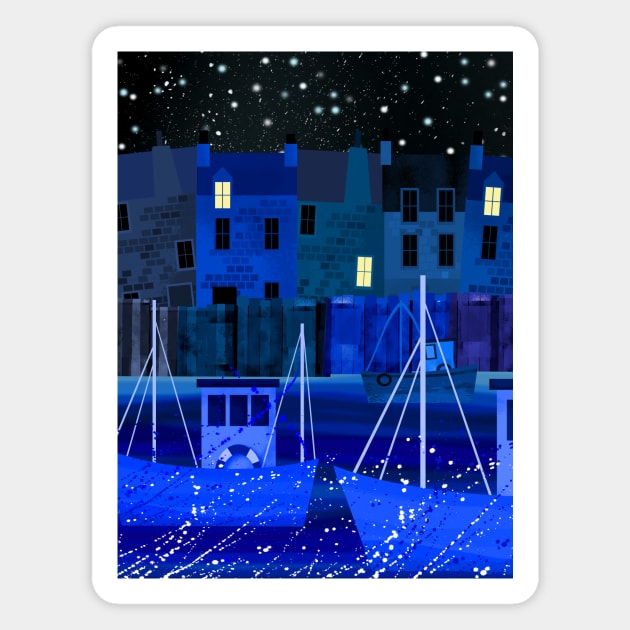 Fishing Town at Night Magnet by Scratch